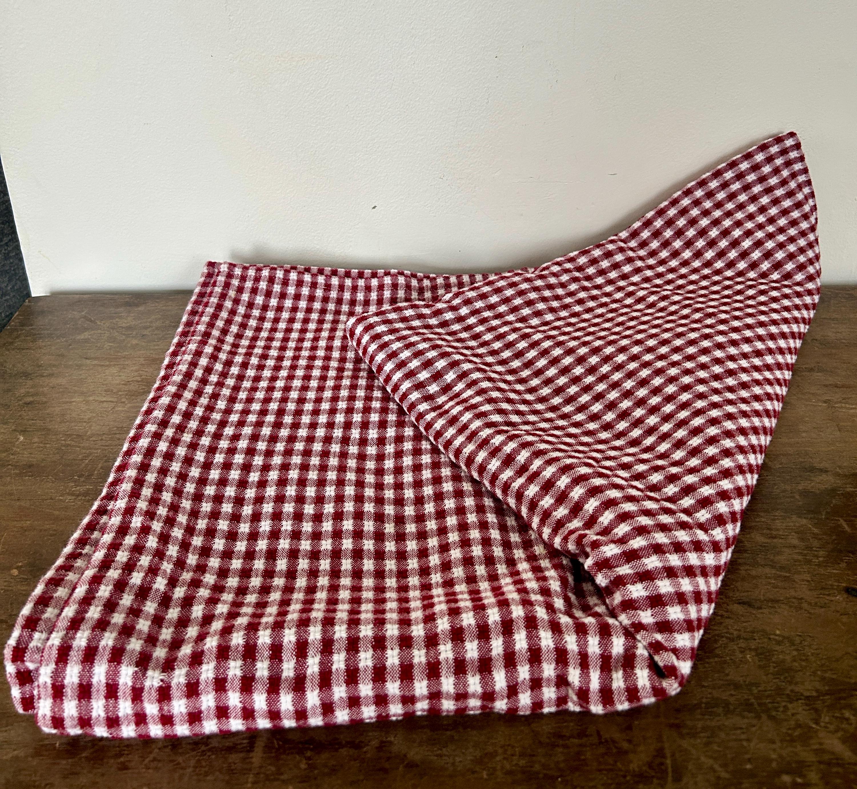 Vintage Burgundy Gingham Tablecloth | Red Check Plaid Table Linen ...