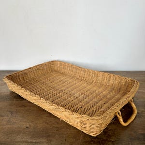 Vintage Wicker Serving Tray with Handles | Braided Trim Decorative Basket