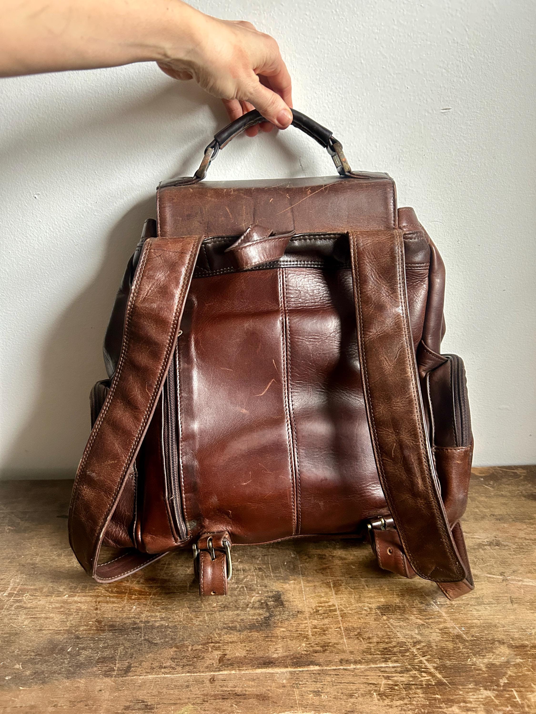 Vintage Norm Thompson Brown Leather Backpack | Distressed 