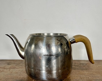 Tetera turca Korkmaz vintage de acero inoxidable / Tetera de uso diario para estufa / Utensilios de cocina para el té