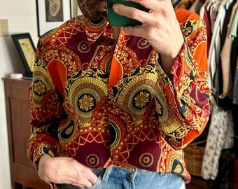 Blusa vintage de los 90, 100% seda, manga larga, abotonada / Estilo años 90