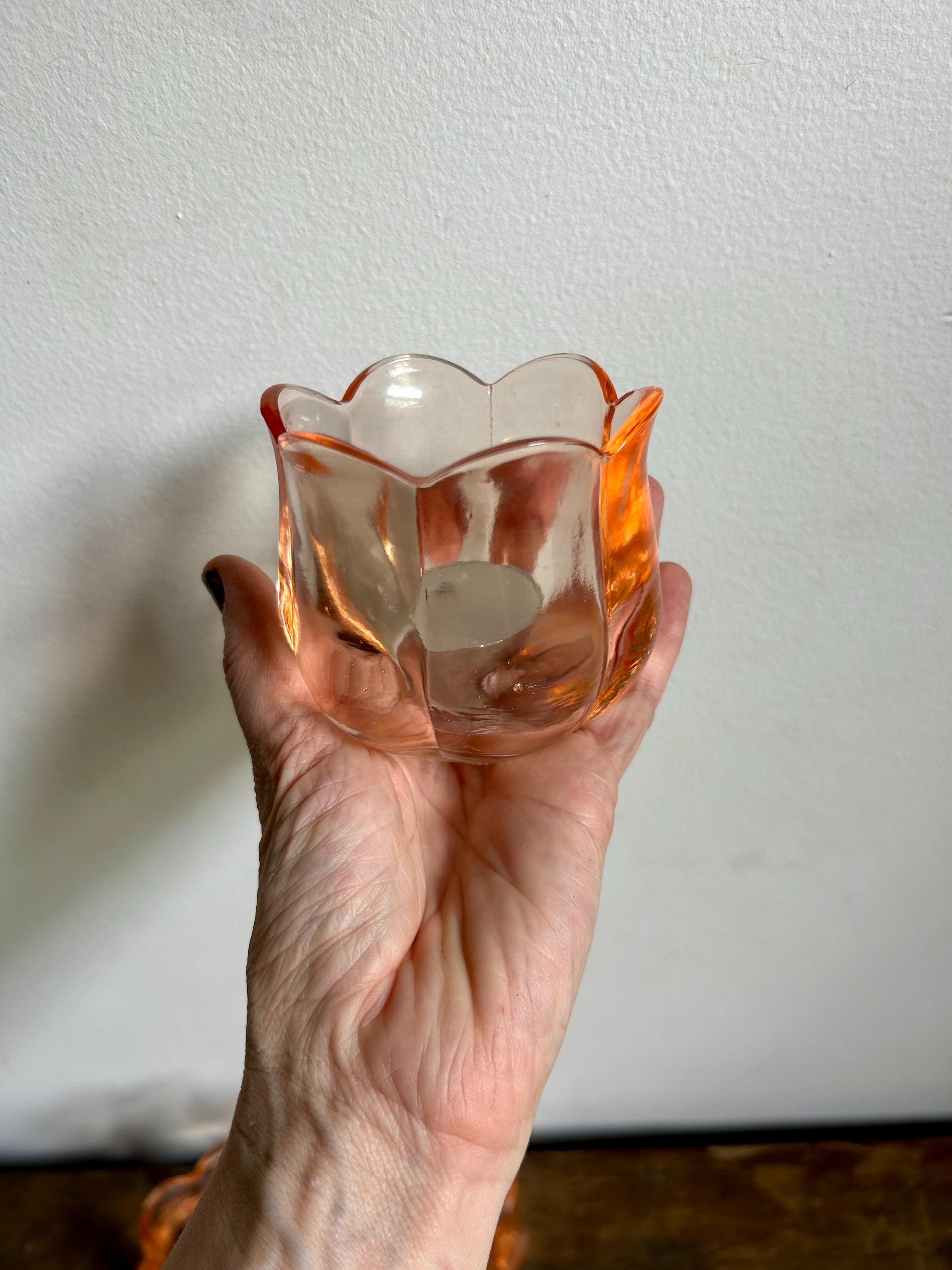 ヴィンテージピーチチューリップガラスキャンドルホルダー 3個セット