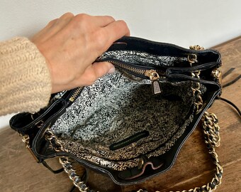 Y2K Black Leather Shoulder Bag, Rebecca Minkoff | Gold Chain