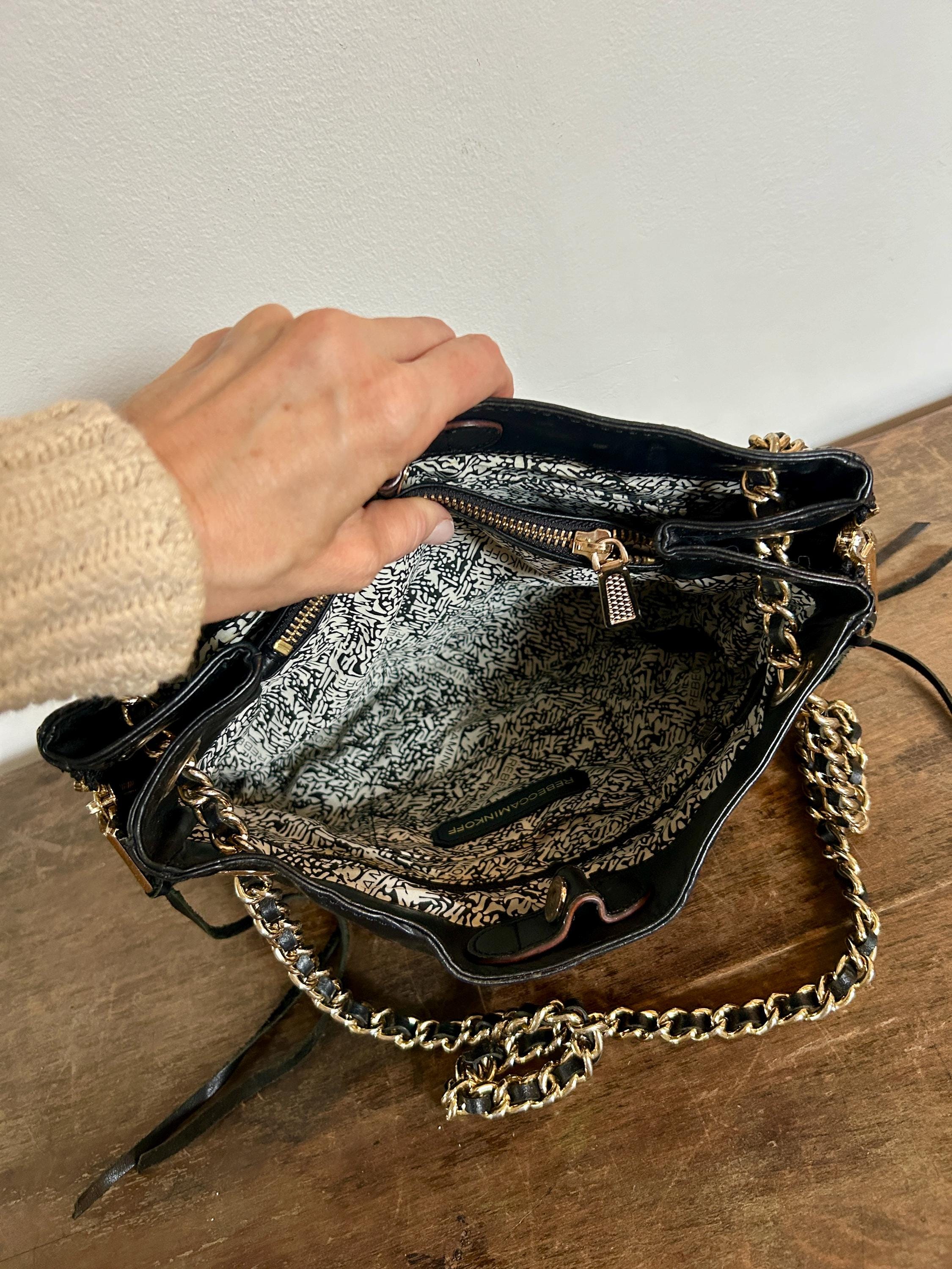 Y2K Black Leather Shoulder Bag, Rebecca Minkoff | Gold Chain