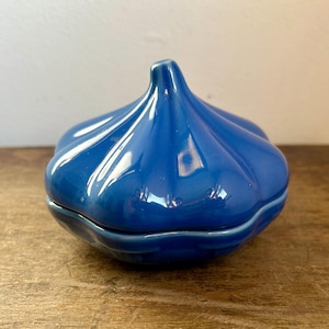 Vintage Longaberger Woven Traditions Blue Garlic Roaster | Ceramic Garlic Holder/Keeper