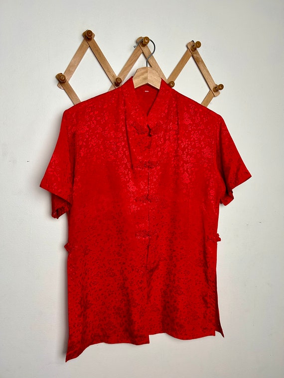 Vintage 90's Red Asian Tunic Sz L - image 2
