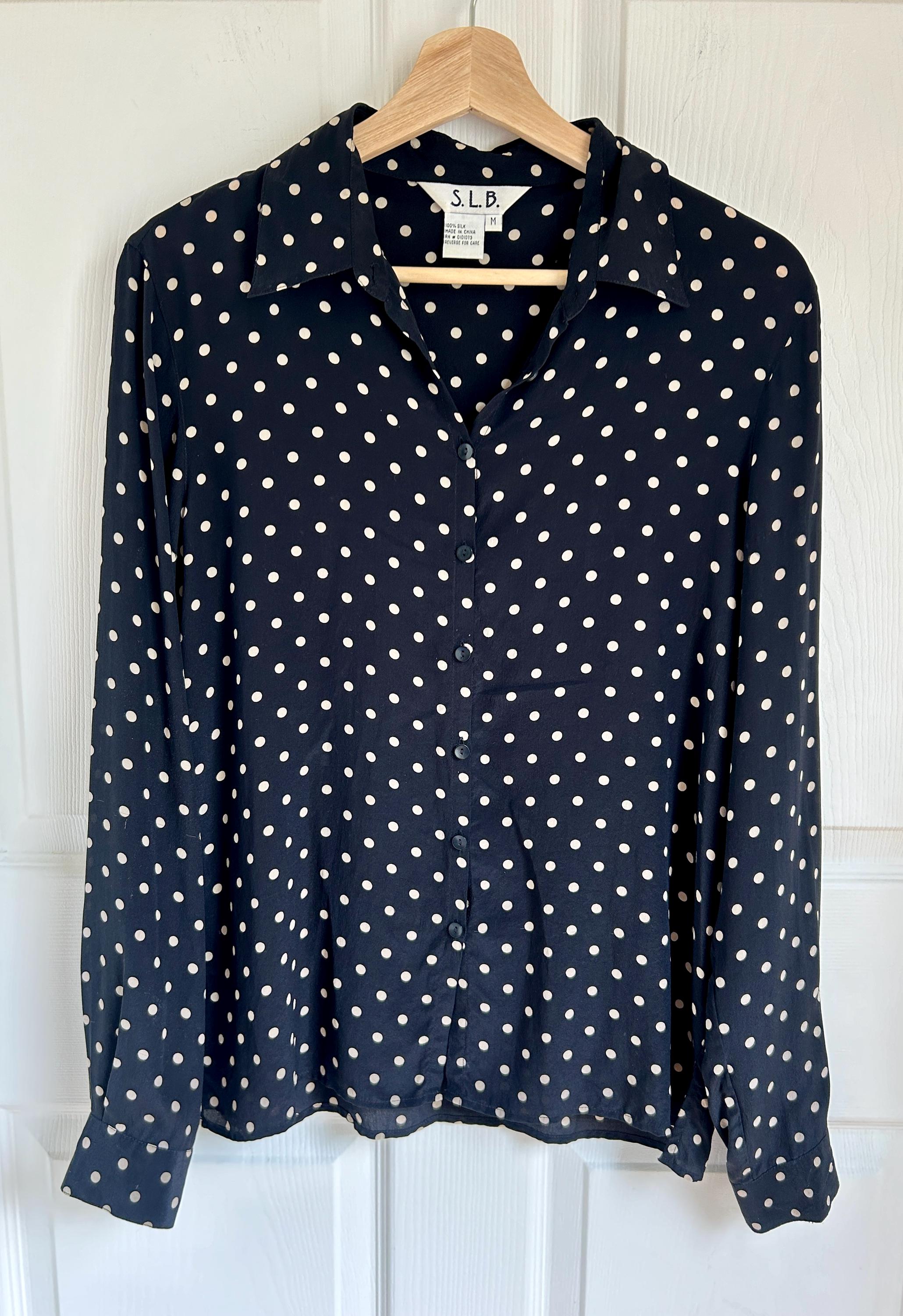 Gros Pois Blanc Chemisier A Pois Bleu Marine Chemise En Viscose