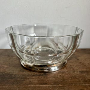 Cuenco con base Godinger Decagon de vidrio y baño de plata vintage de la década de 1970 / Cuenco con pedestal MCM