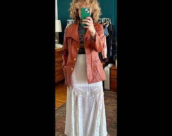 Vintage Women's Rust Leather Trench Coat Size M | 1970's Leather Jacket