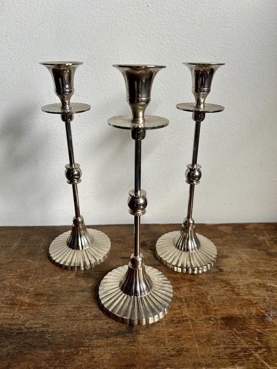 Candle Holder シルバー燭台ペア ヴィンテージ Vintage Pair of Elegant Silver Pewter Candlestick Holders