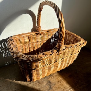 Vintage Wicker Basket with Braided Trim | Cottagecore Farmhouse Decor | Storage Organization