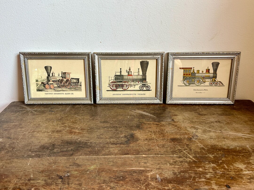 Trio of Framed Vintage Train Prints | Vintage Home Decor | Vintage ...