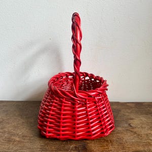 Vintage Bright Red Handled Basket | Vintage Home Decor | Pop of Red Accent