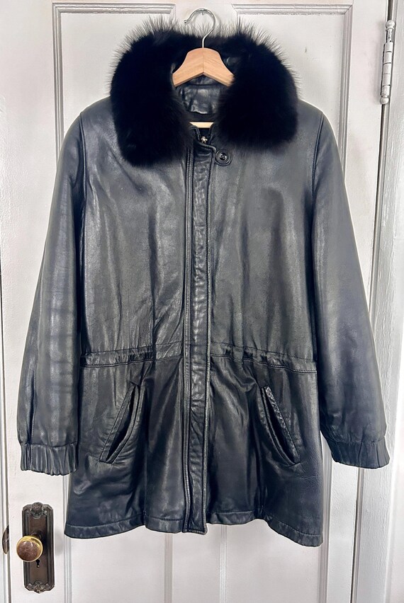 Vintage 90s Black Leather Jacket With Fur Collar | Size M - Etsy