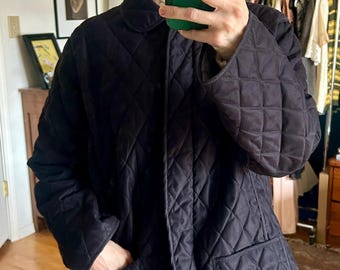 Vintage Black Quilted Women&#39;s Jacket Sz XL | Cottagecore English Style Jacket Chore Barn Coat