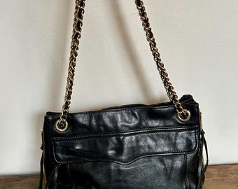 Y2K Black Leather Shoulder Bag, Rebecca Minkoff | Gold Chain