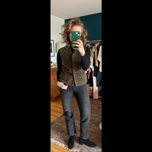 Vintage 90's Olive Green Corduroy Women's Vest Sz M | Cottagecore Prairiecore