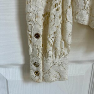 Vintage Cream Spets Westernskjorta | Damskjorta med knappar | Boho-topp i liten storlek bild 8