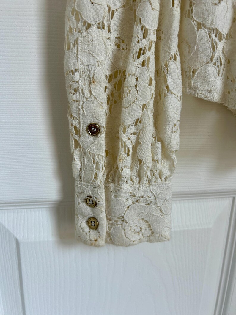 Vintage Cream Spets Westernskjorta | Damskjorta med knappar | Boho-topp i liten storlek bild 8