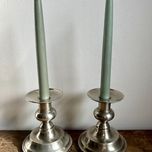 Vintage Pair of 95% Pewter Candlesticks  | Grand Millennial Cottagecore Colonial Silver Candleholders