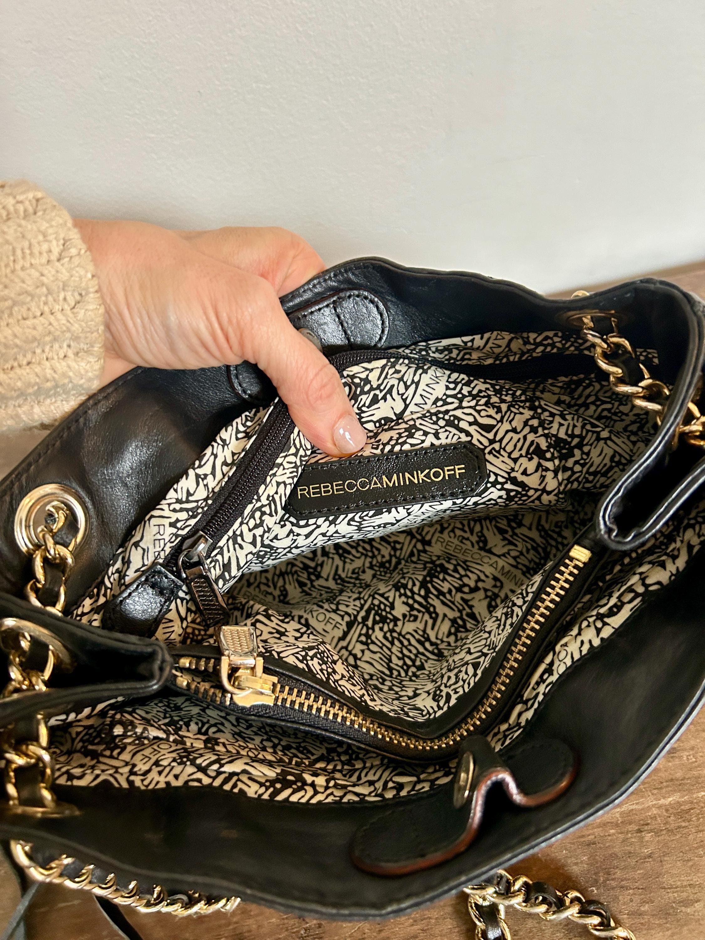 Y2K Black Leather Shoulder Bag, Rebecca Minkoff | Gold Chain 