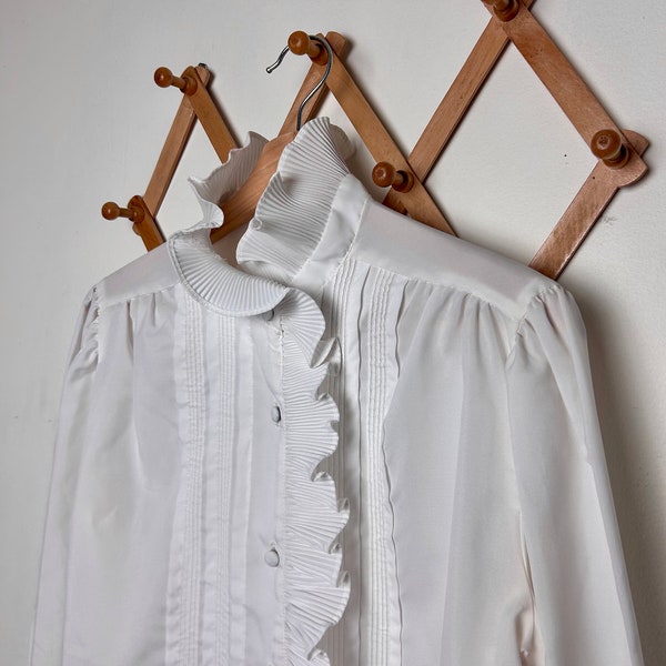 1970s Ruffled Button Down Women's Blouse Sz M/L