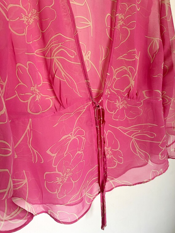 Y2K Sheer Floral Tie Blouse with Flutter Sleeves … - image 5