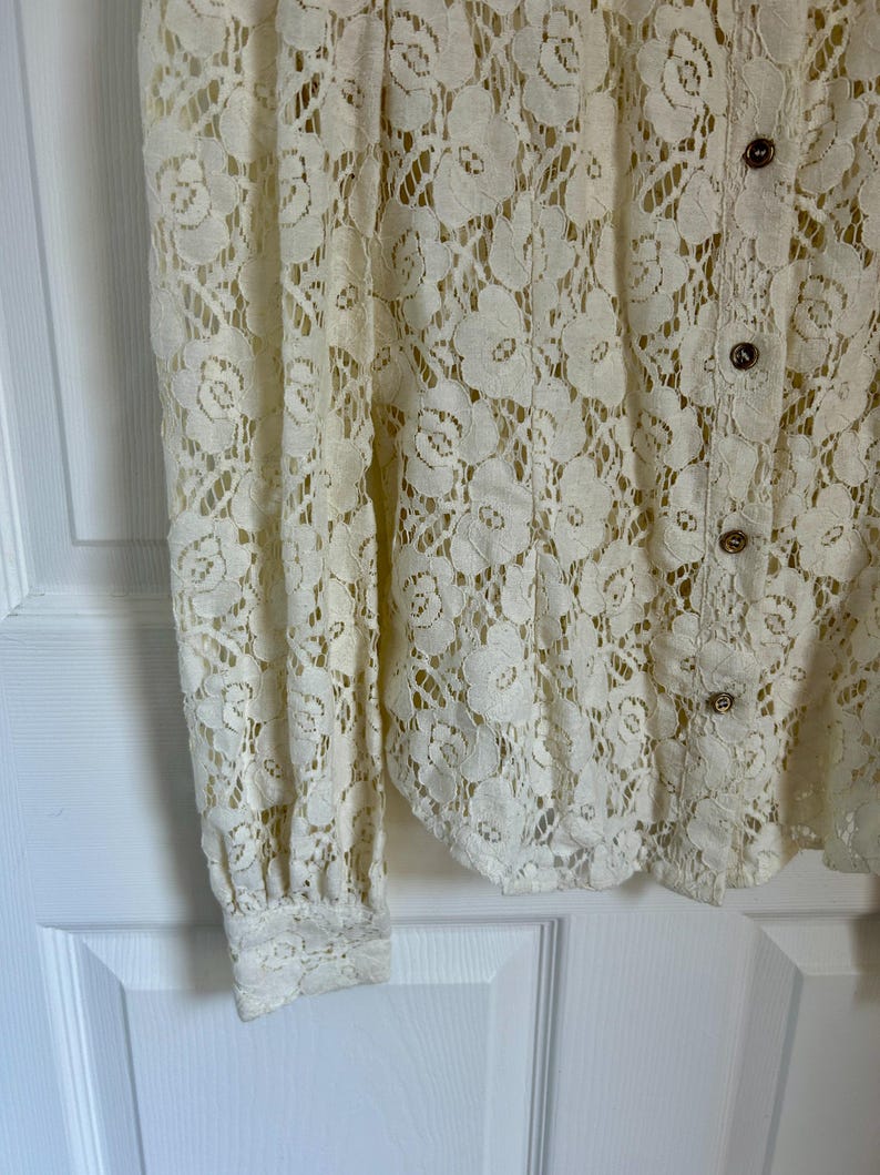 Vintage Cream Spets Westernskjorta | Damskjorta med knappar | Boho-topp i liten storlek bild 6