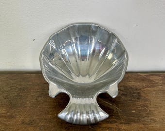 Vintage Zinn Seashell Trinket Schüssel | Silber Ton Muschel Schale