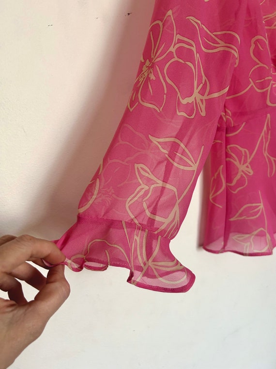 Y2K Sheer Floral Tie Blouse with Flutter Sleeves … - image 4