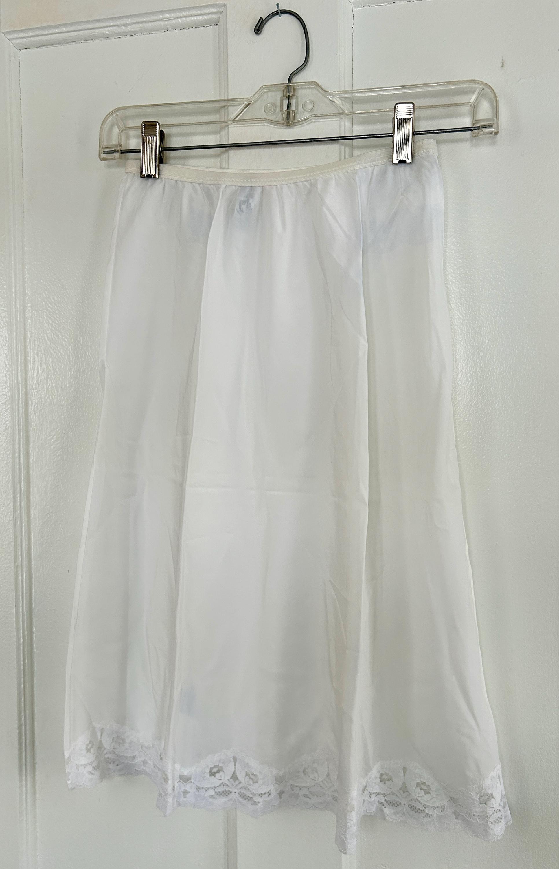 Jupon Vintage Demi-longueur - Taille L, Blanc, à Taille élastique Avec Dentelle Et Nœuds - Occasion