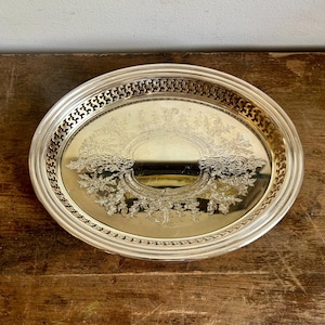 Vintage Oneida Silver Plated Tray | Oval Serving Platter | Cottagecore English Country Farmhouse Style