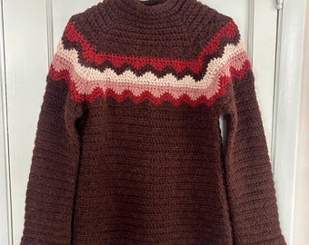Maglione da donna marrone lavorato a mano in misto alpaca vintage anni '90, taglia grande / Vintage J. Crew