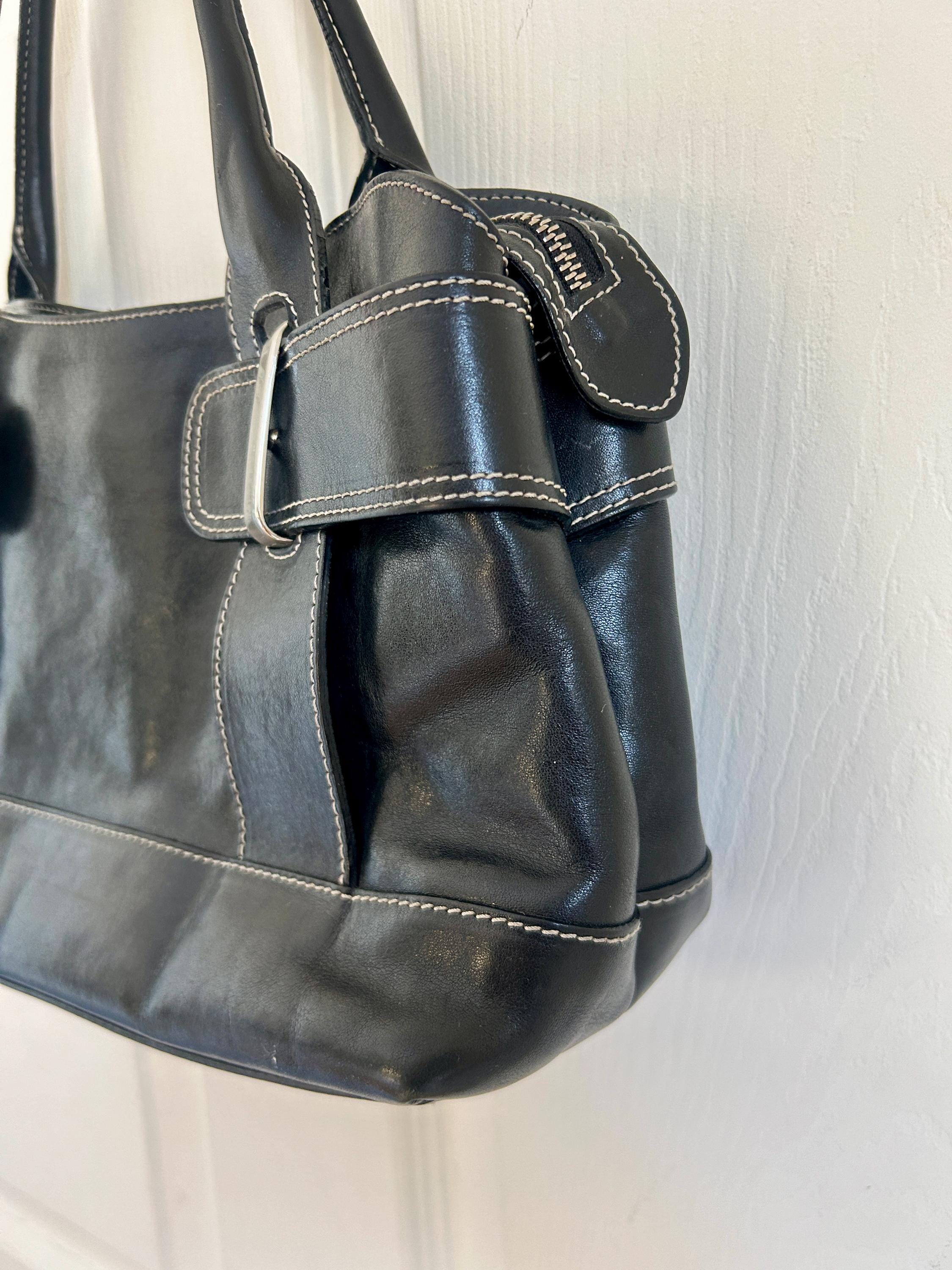 Vintage Black Leather Furla Shoulder Bag | Sleek Chic Minimalist