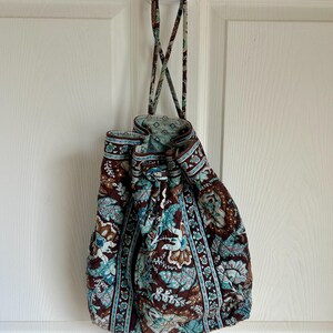 Zaino trapuntato con coulisse in stile Paisley blu e marrone vintage / Prairiecore Cottagecore Boho