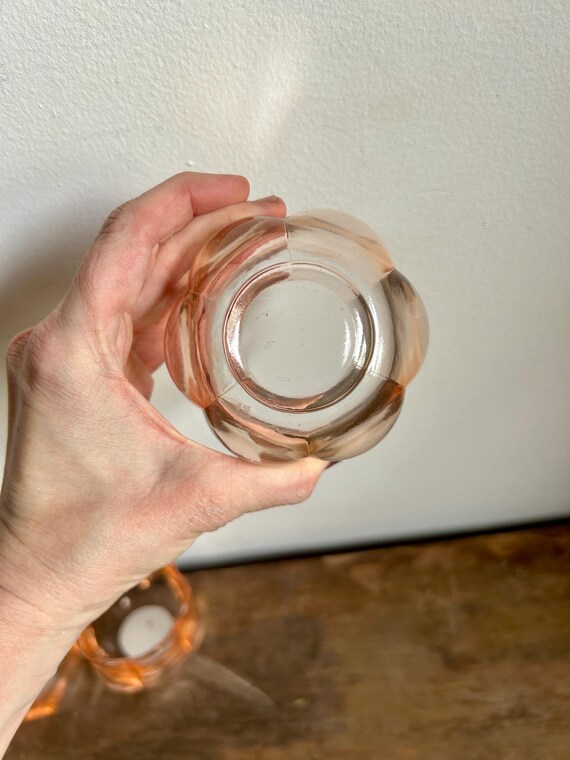 ヴィンテージピーチチューリップガラスキャンドルホルダー 3個セット