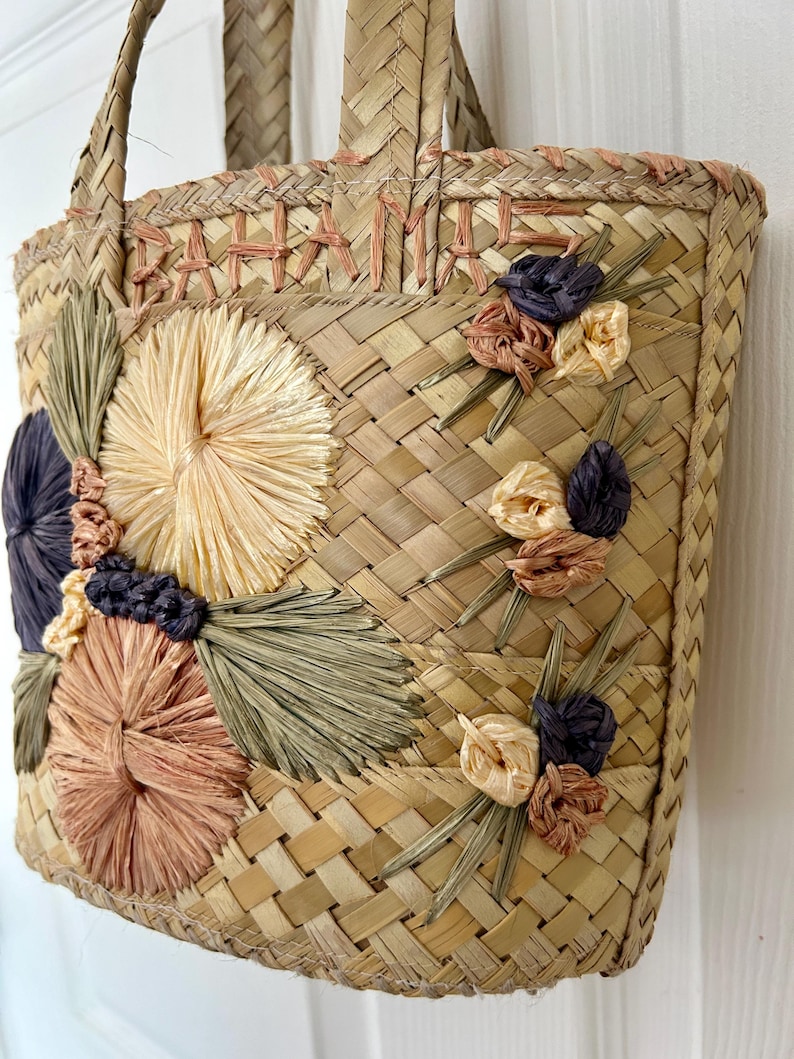 Vintage Floral Straw Purse | Top Handle Bag | Boho Festival Vacay Style ...