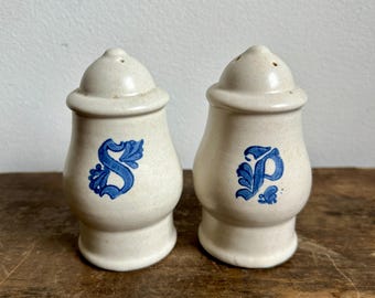 Vintage Ceramic Blue and White Salt & Pepper Shakers | Cottagecore Farmhouse Rustic Decor | Kitchen Accessories