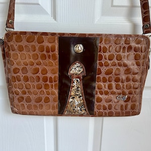 Monedero vintage estilo western con relieve de cocodrilo / Cartera de mano grande estilo western de los años 80 y 90