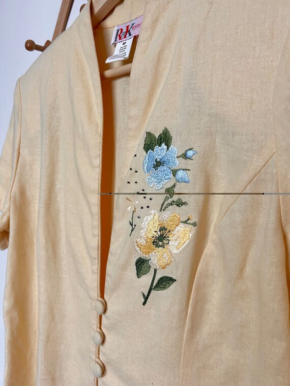 Vintage Buttercream Asian Inspired Blouse with Fl… - image 3