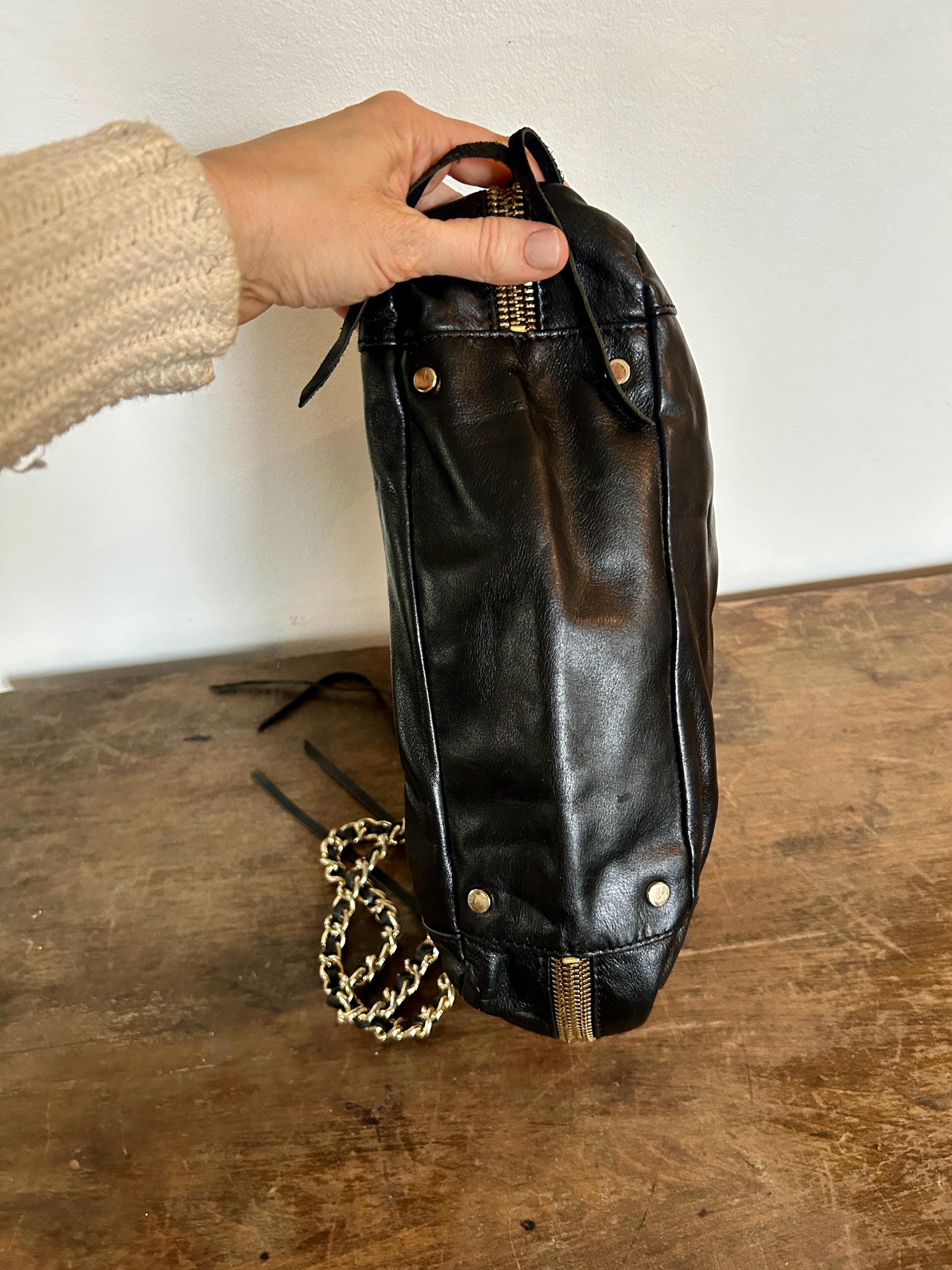 Y2K Black Leather Shoulder Bag, Rebecca Minkoff | Gold Chain