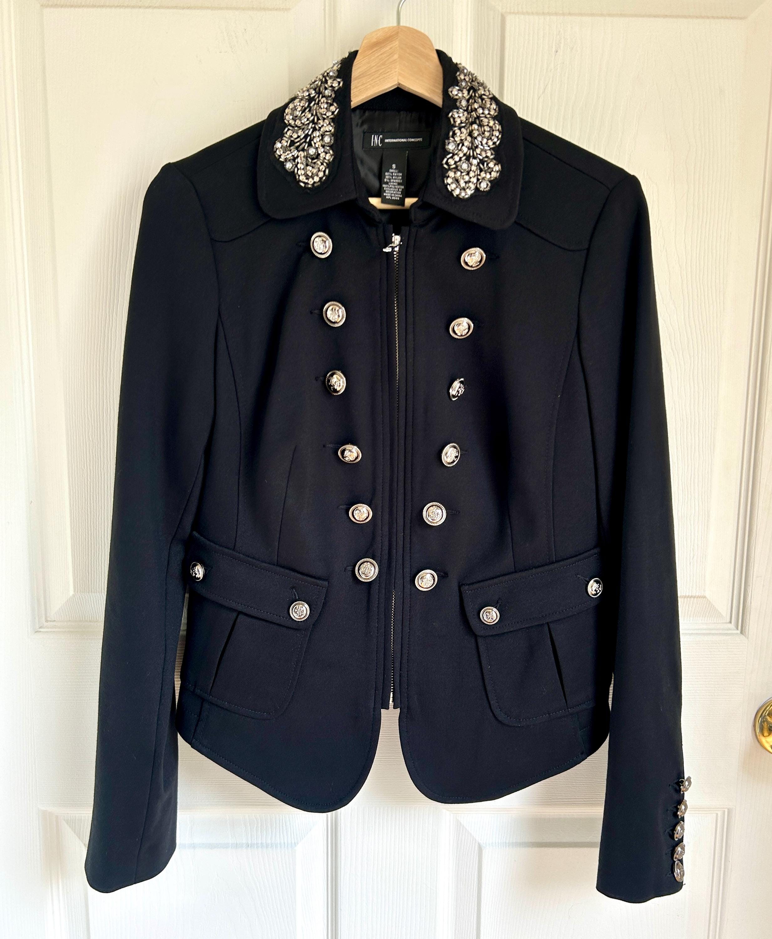Vintage 90's Military Style Rayon Blend Women's Blazer With Beaded
