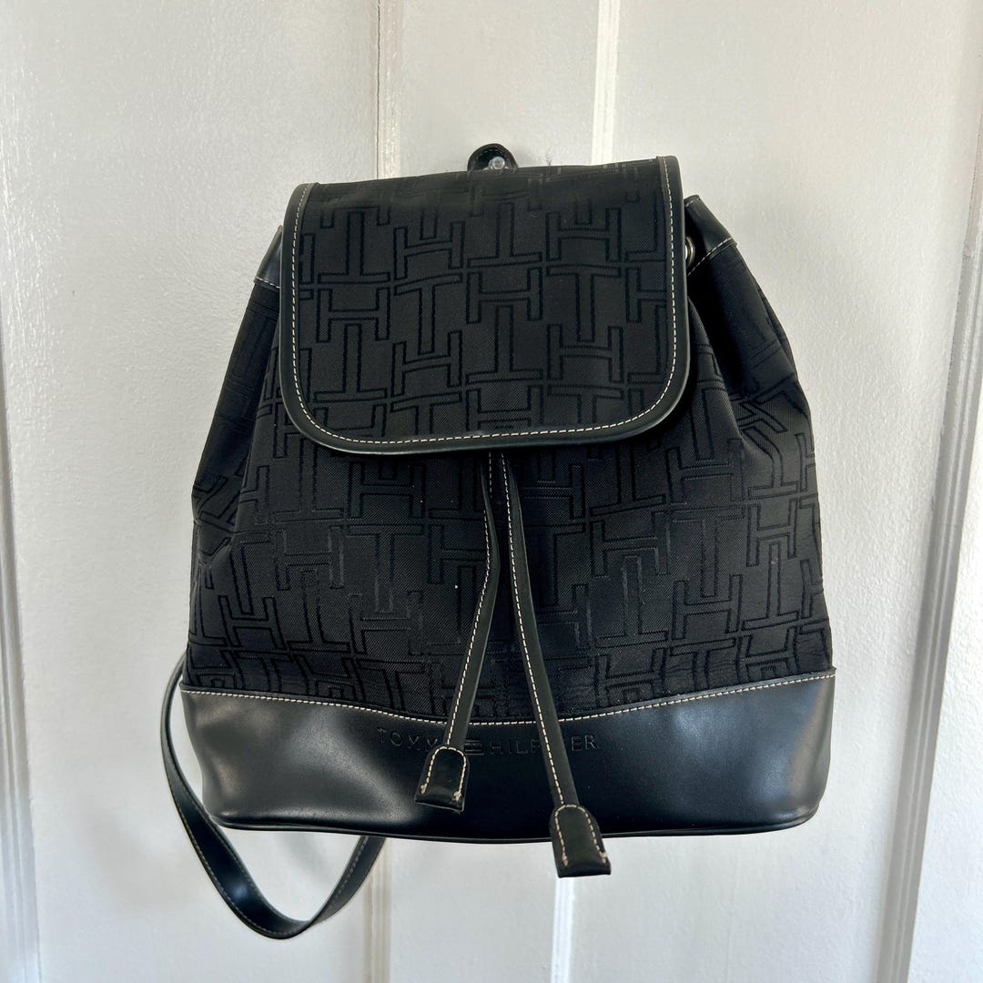 Vintage 1990s Black Mini Backpack Purse | Faux Leather Trim 90s Style ...