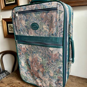 Vintage 90&#39;s Tapestry Carry On Luggage | 90&#39;s Floral Roller Bag Suitcase