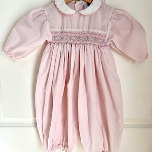 Vintage Baby Mädchen gesmokt Baumwollmischung rosa Bubble Suit 9 Monate | Vintage Babykleidung