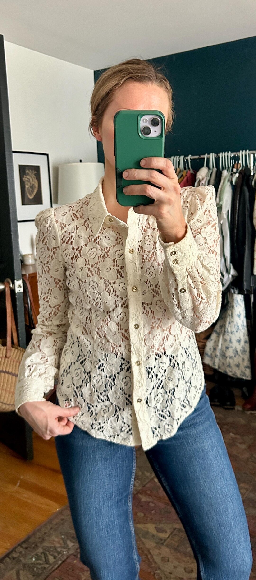 Western Chic Horse Print Button-Down Mini Dress in Cream main image 1