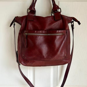 Bolso bandolera vintage de piel roja oscura con asa superior / Bolso bandolera rojo oscuro 100 % piel auténtica de American Leather