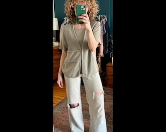 Vintage 90s Sage Knit Blouse | Linen Cotton Blend, Women's Large