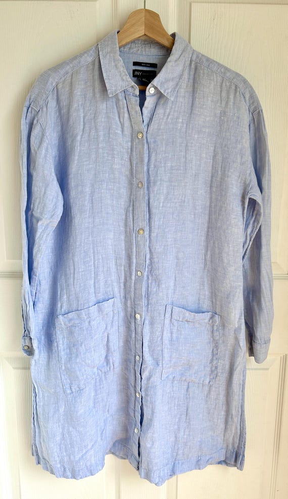 Vintage 100% Linen Light Blue Women's Tunic Size Small | Blue