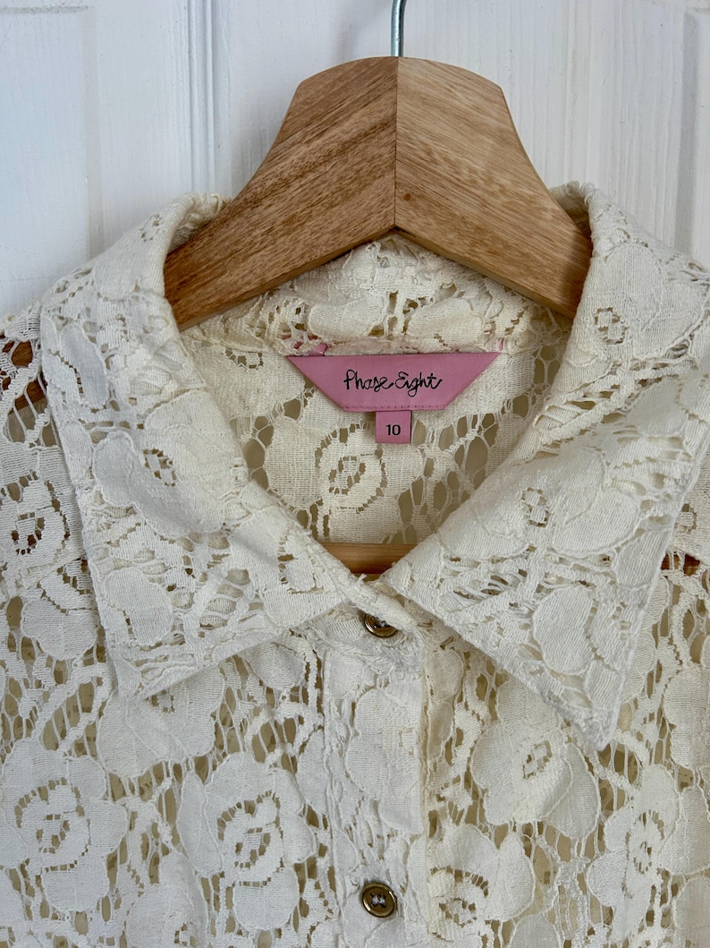 Vintage Cream Spets Westernskjorta | Damskjorta med knappar | Boho-topp i liten storlek bild 3